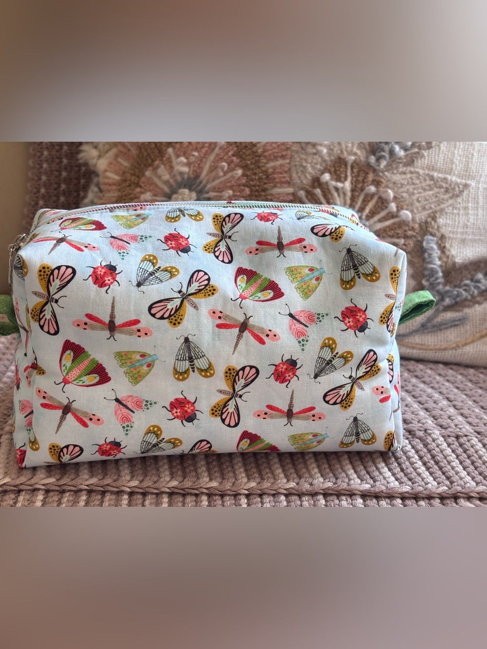 NWT Boxy Cosmetic Bag moth bug print zipper top